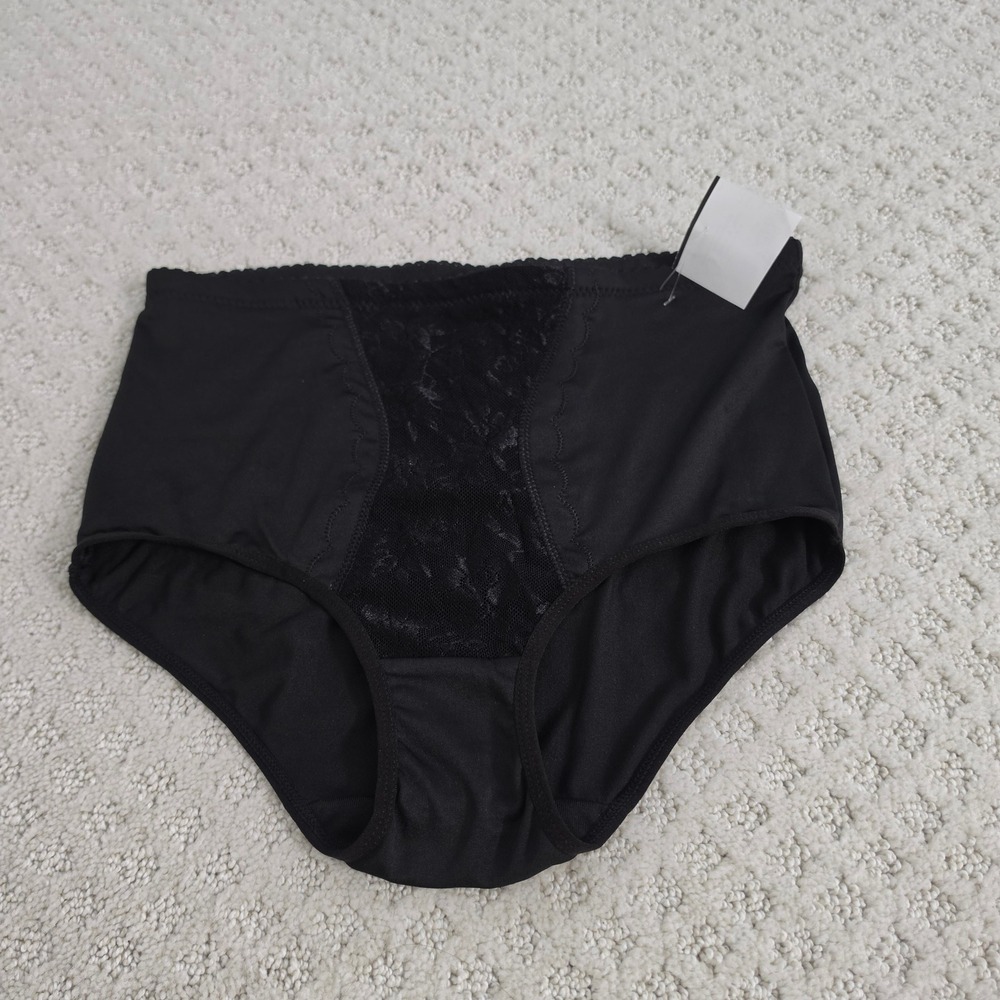 Nu Bodywear Womens High Waisted Briefs Black Lace Front Panel Size L NWT